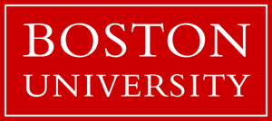 The words Boston University on a red background.