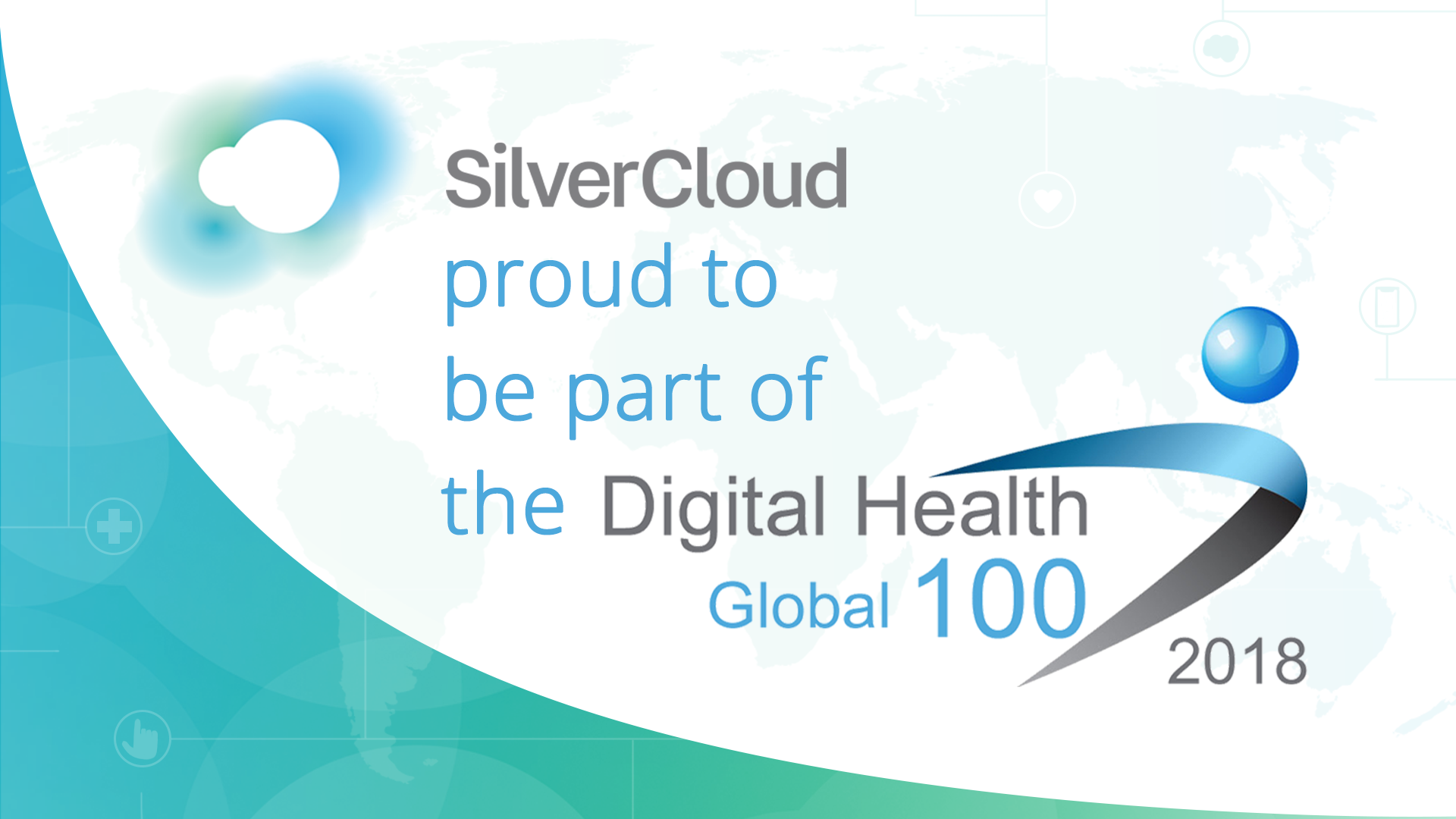 The words SilverCloud proud to be part of the digital health global 100 2018.