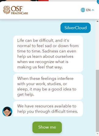 A screenshot of a chat session with an OSF Healthcare representative.