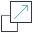 One square overlapping another with a green arrow inside the top square.