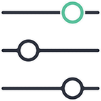 3 parallel, black lines with circles on them at various places. The top circle is green, the other 2 are black.