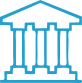 An outline of a building with 3 columns.