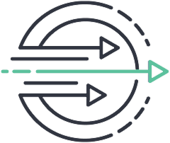 2 circles with 3 arrows pointing right.