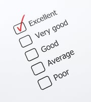 The words excellent, very good, good, average, poor, with a red check mark next to excellent.