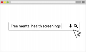 A search bar on a browser screen with the words free mental health screenings in it.