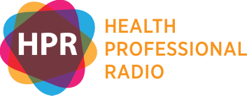 The words health professional radio in dark orange text, next to a multicolored design with the letters H P R.